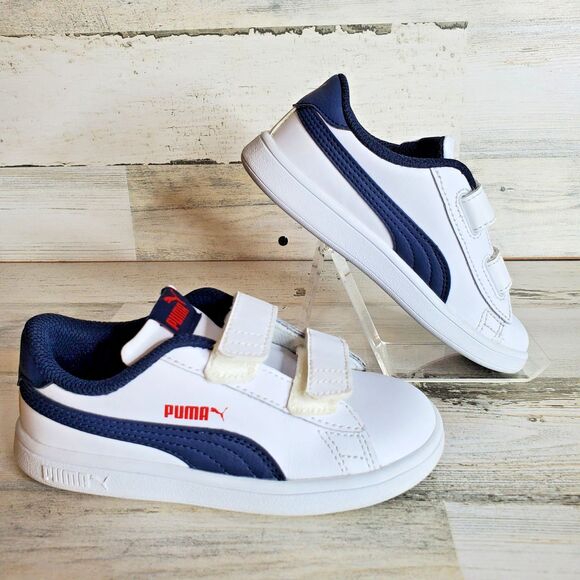 Puma Smash V2 'White Peacoat' (365174-37) White Blue Sneakers Toddler Size 10C - Picture 3 of 11